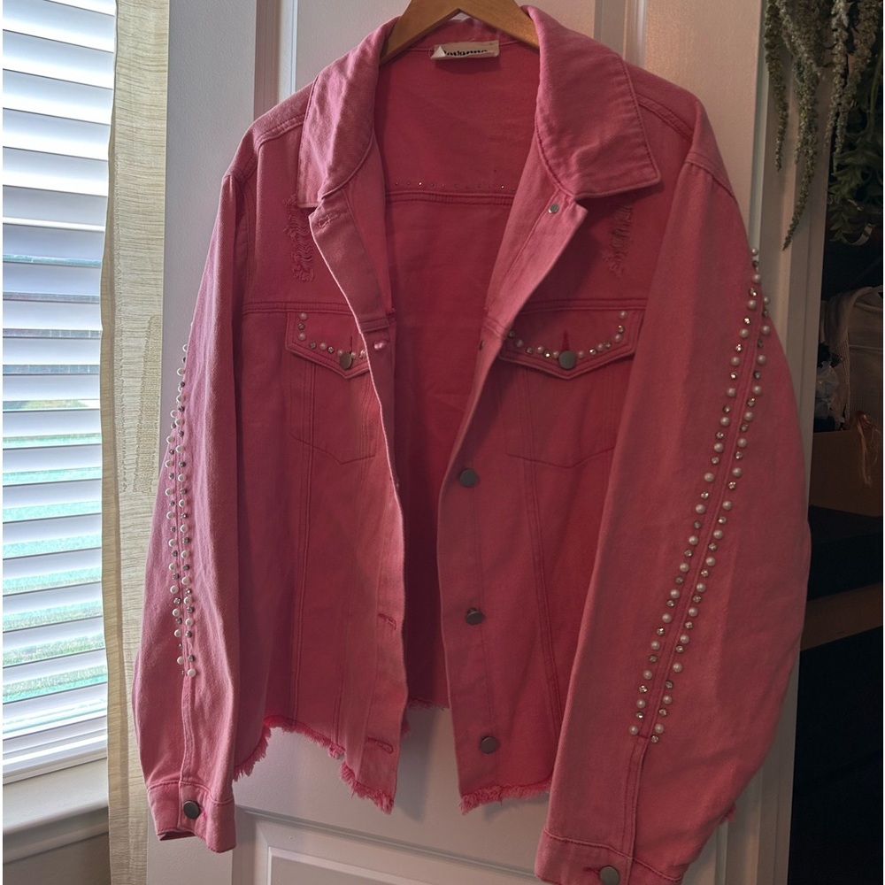 BLING AND PEARL PINK JEAN JACKET PLUS SIZE